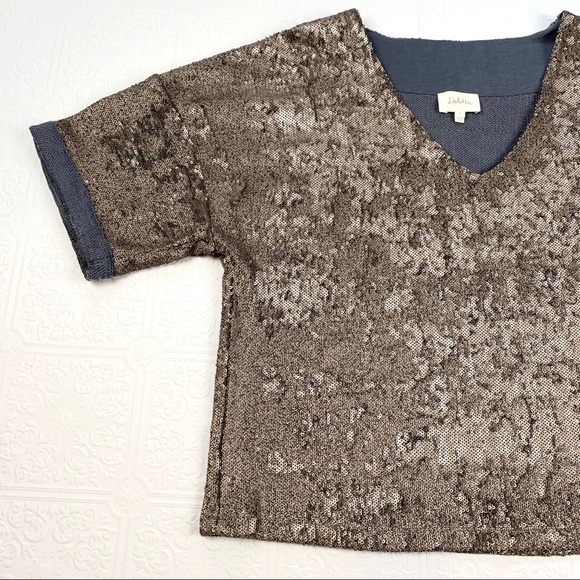 Anthropologie Doletta Bronze Sequined Top SZ S - Picture 3 of 7